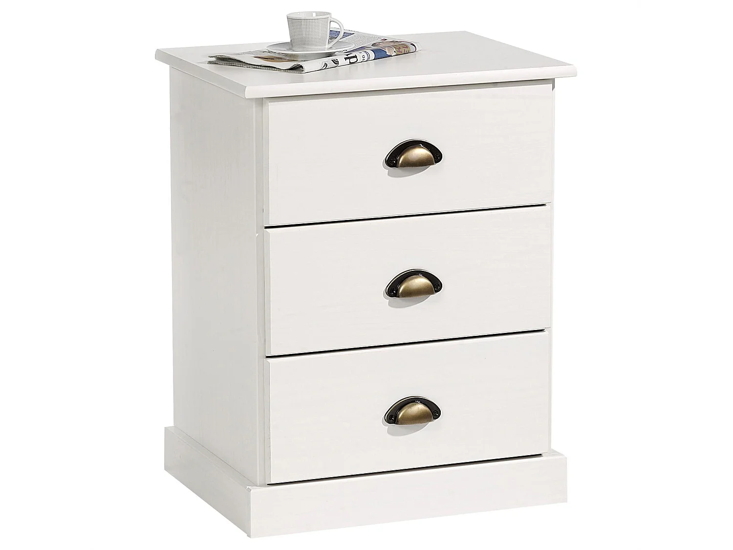 Table de chevet PARIS table de nuit avec 3 tiroirs pin massif lasuré blanc