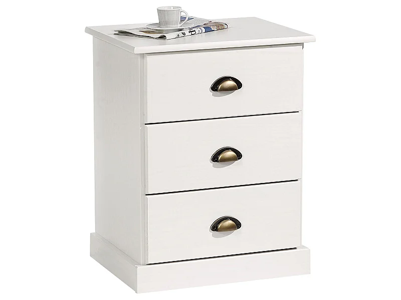 Table de chevet PARIS table de nuit avec 3 tiroirs pin massif lasuré blanc