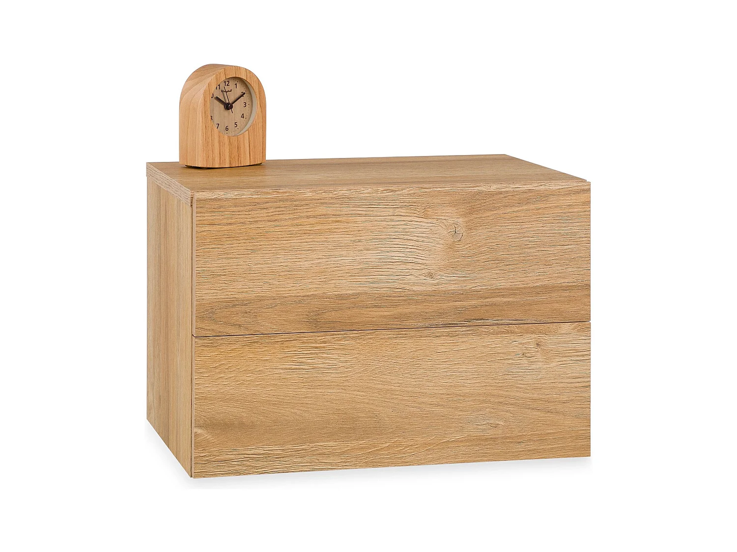 Chevet suspendu FLORENT, étagère murale avec 2 tiroirs sans poignée, en mélaminé décor chêne sauvage