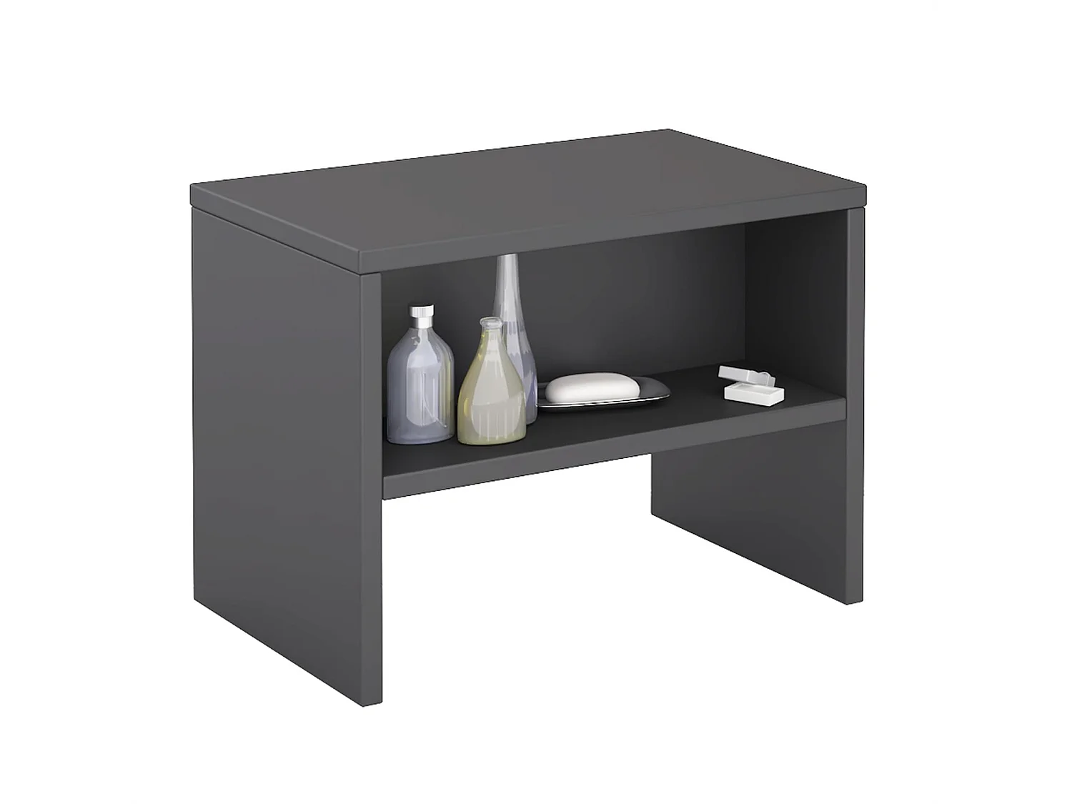 Table de chevet DION, table de nuit casier avec 1 niche, en mélaminé gris mat