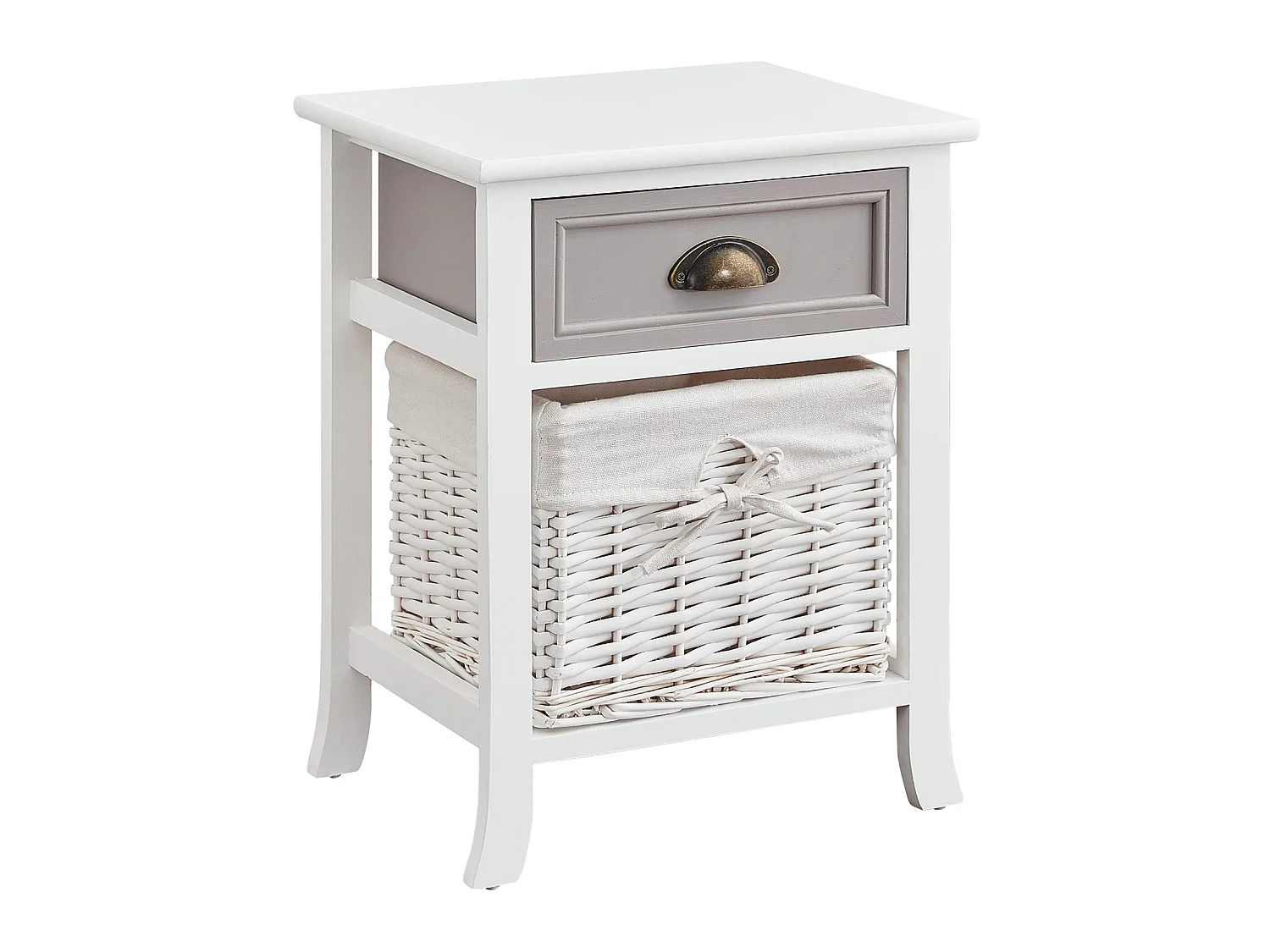 Table de chevet TOSCANA table de nuit 1 tiroir et 1 panier en bois de paulownia style shabby chic vintage rustique campagnard blanc