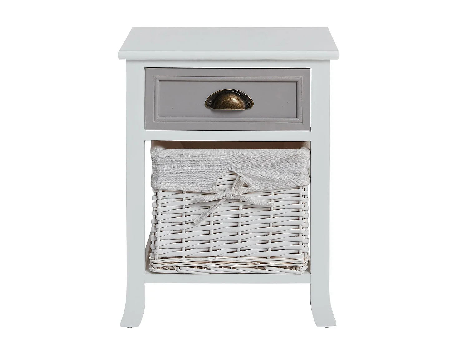 Table de chevet TOSCANA table de nuit 1 tiroir et 1 panier en bois de paulownia style shabby chic vintage rustique campagnard blanc