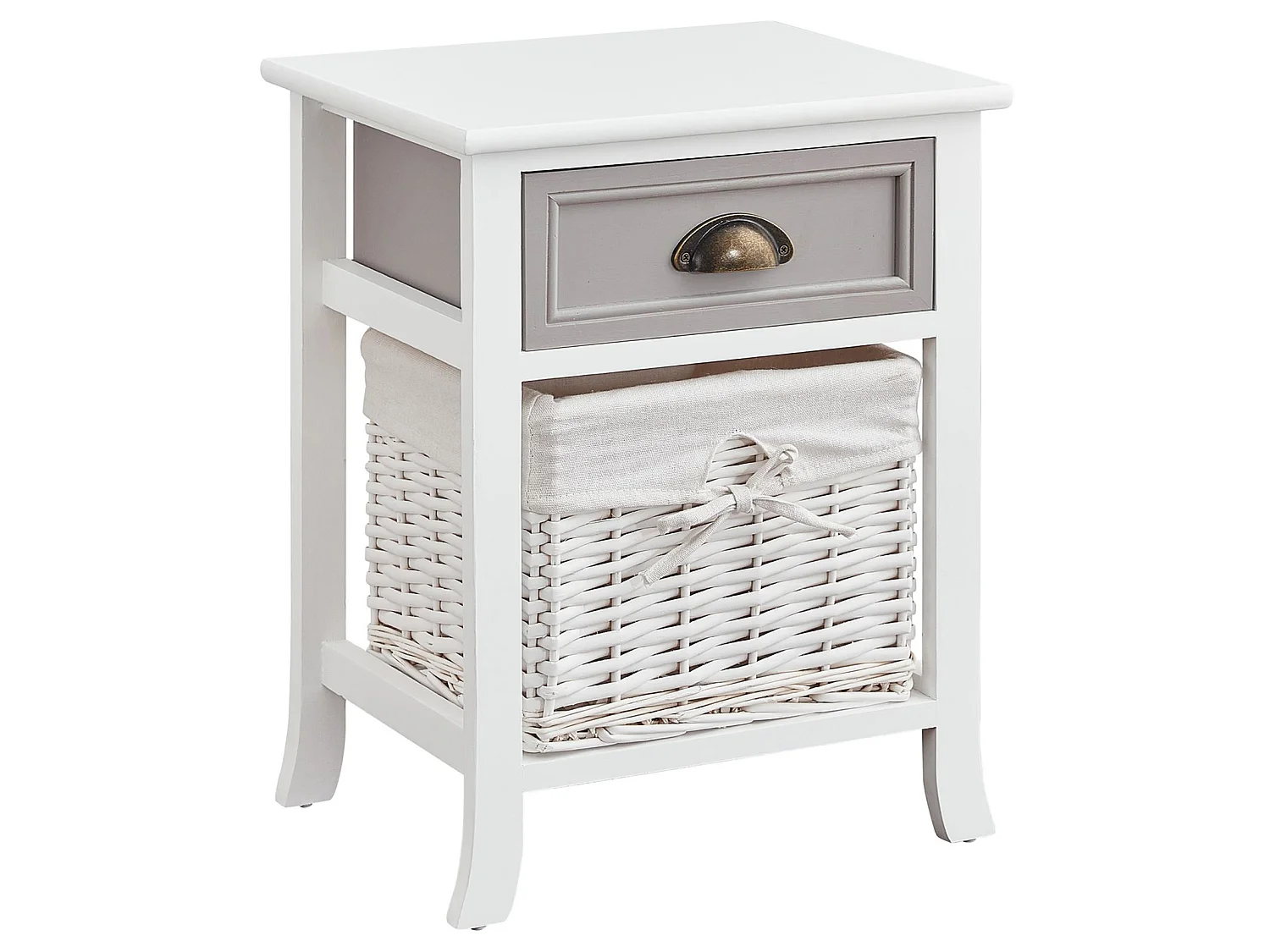 Table de chevet TOSCANA table de nuit 1 tiroir et 1 panier en bois de paulownia style shabby chic vintage rustique campagnard blanc
