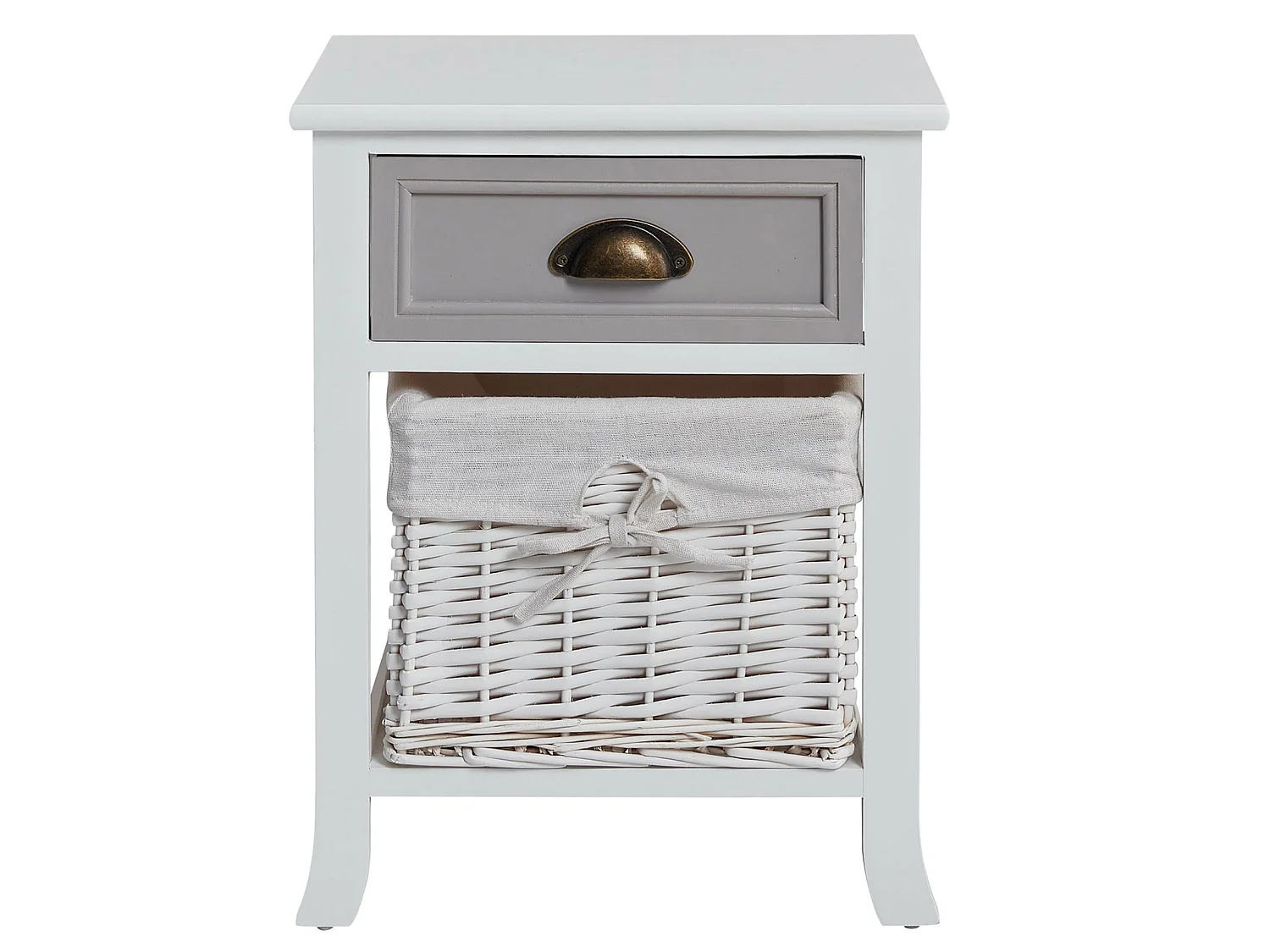 Table de chevet TOSCANA table de nuit 1 tiroir et 1 panier en bois de paulownia style shabby chic vintage rustique campagnard blanc