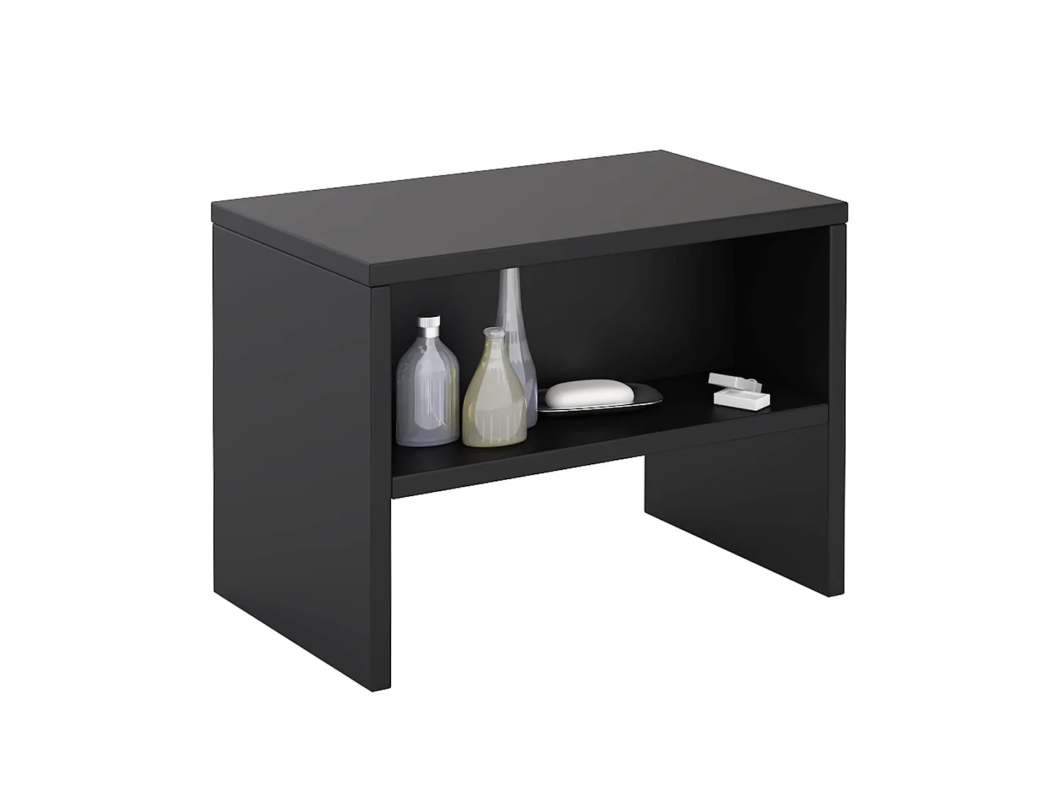 Table de chevet DION, table de nuit casier avec 1 niche, en mélaminé noir mat