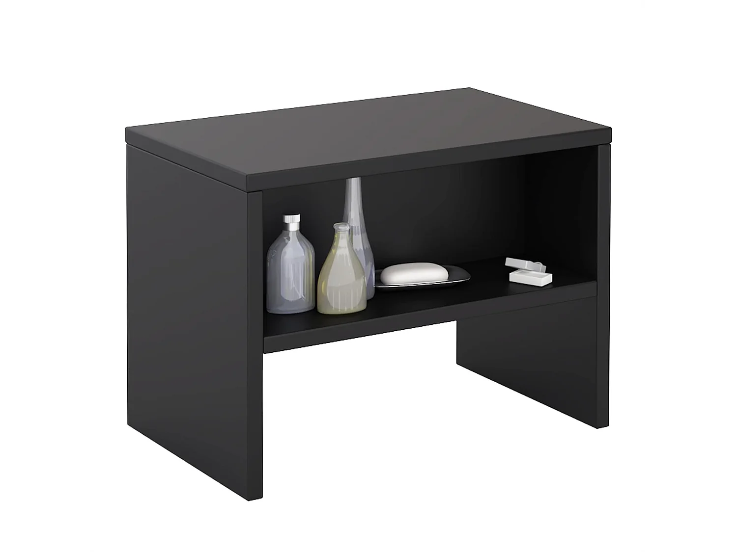 Table de chevet DION, table de nuit casier avec 1 niche, en mélaminé noir mat