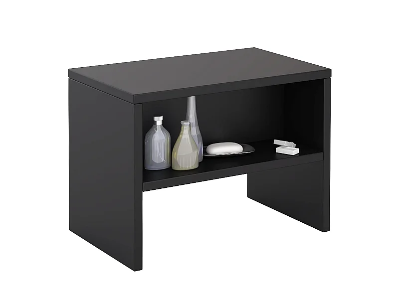 Table de chevet DION, table de nuit casier avec 1 niche, en mélaminé noir mat
