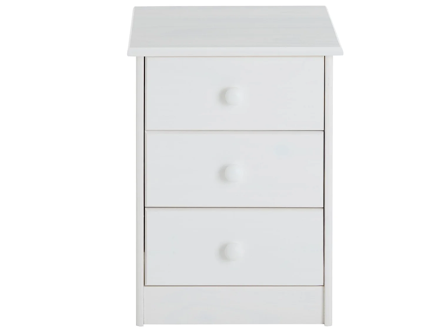 Table de chevet RONDO table de nuit avec 3 tiroirs en pin massif lasuré blanc