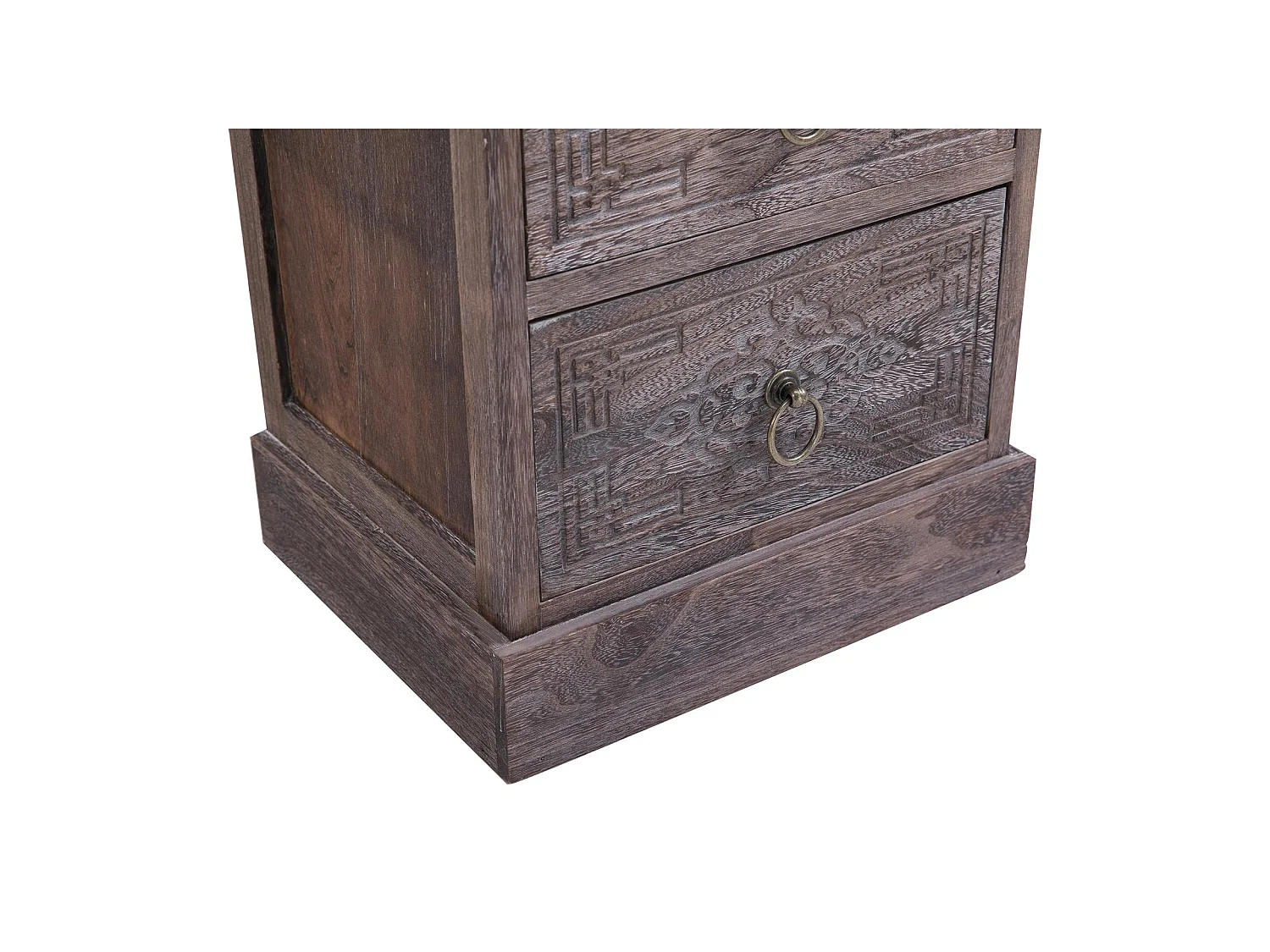 Table de chevet ENZO table de nuit avec 2 tiroirs, en bois de paulownia brun gris style vintage ethnique bohême avec gravures