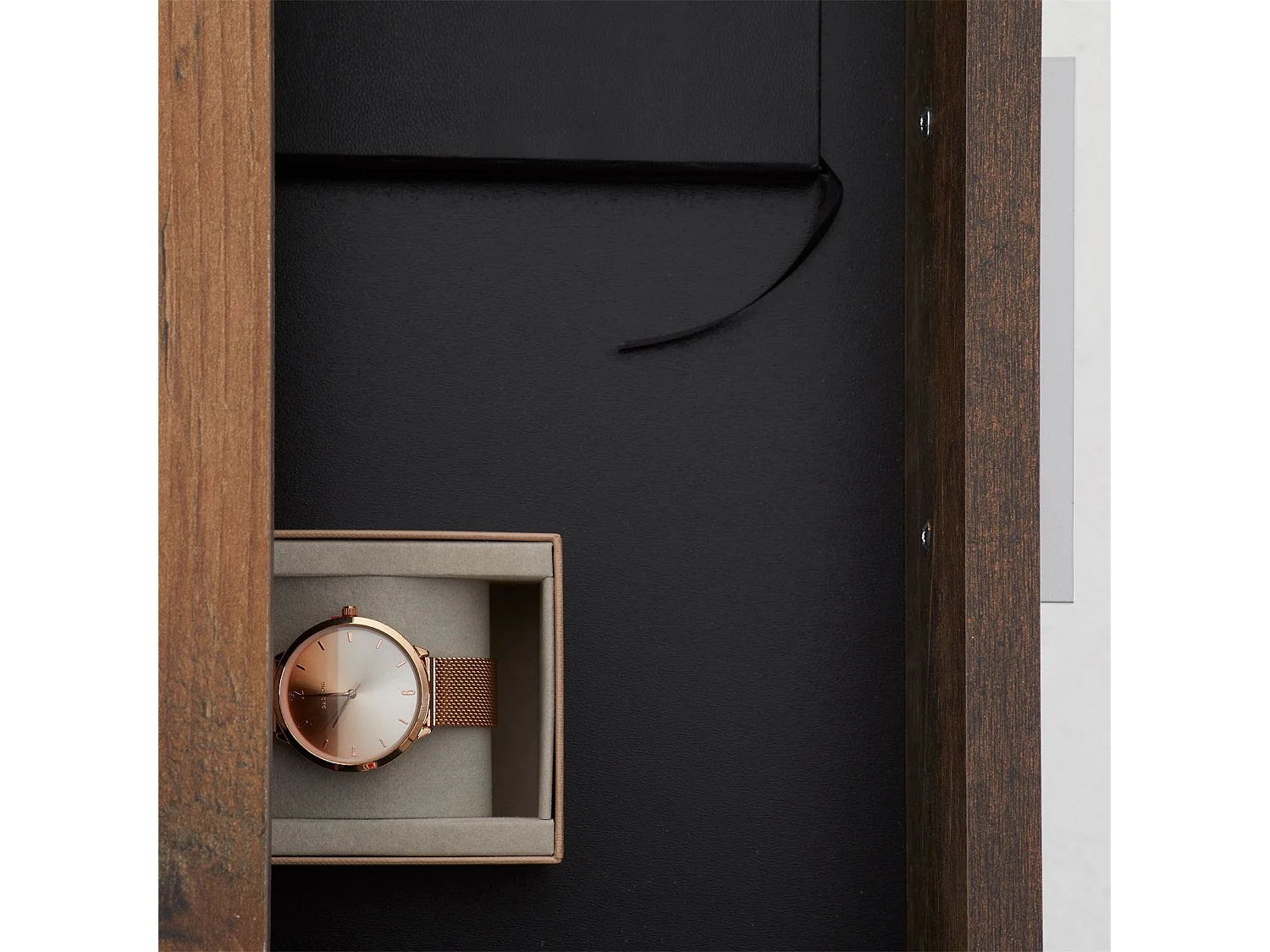 Table de chevet MAEL, table de nuit casier avec 1 tiroir et 1 niche, en mélaminé décor bois old style