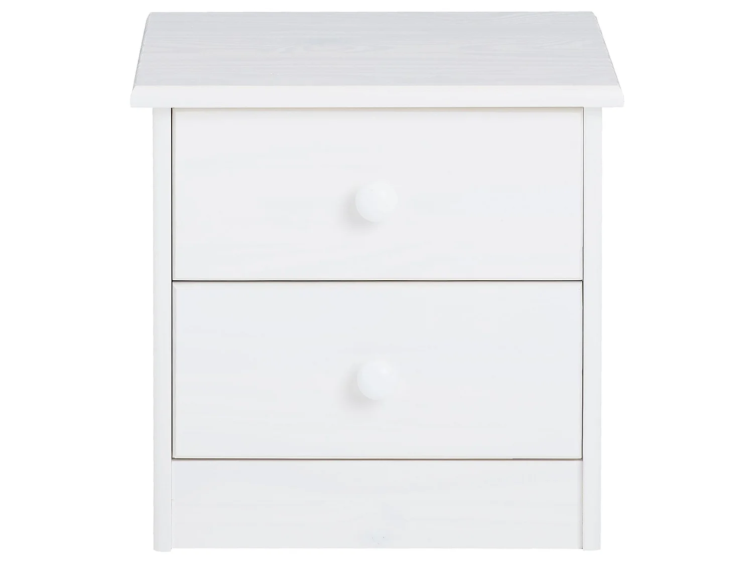 Table de chevet RONDO avec 2 tiroirs, table de nuit en pin massif, chevet en bois lasuré blanc