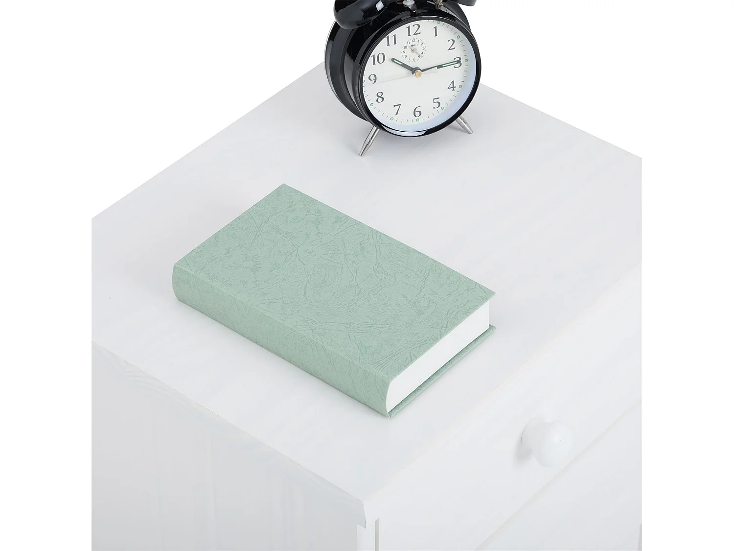 Table de chevet RONDO avec 2 tiroirs, table de nuit en pin massif, chevet en bois lasuré blanc