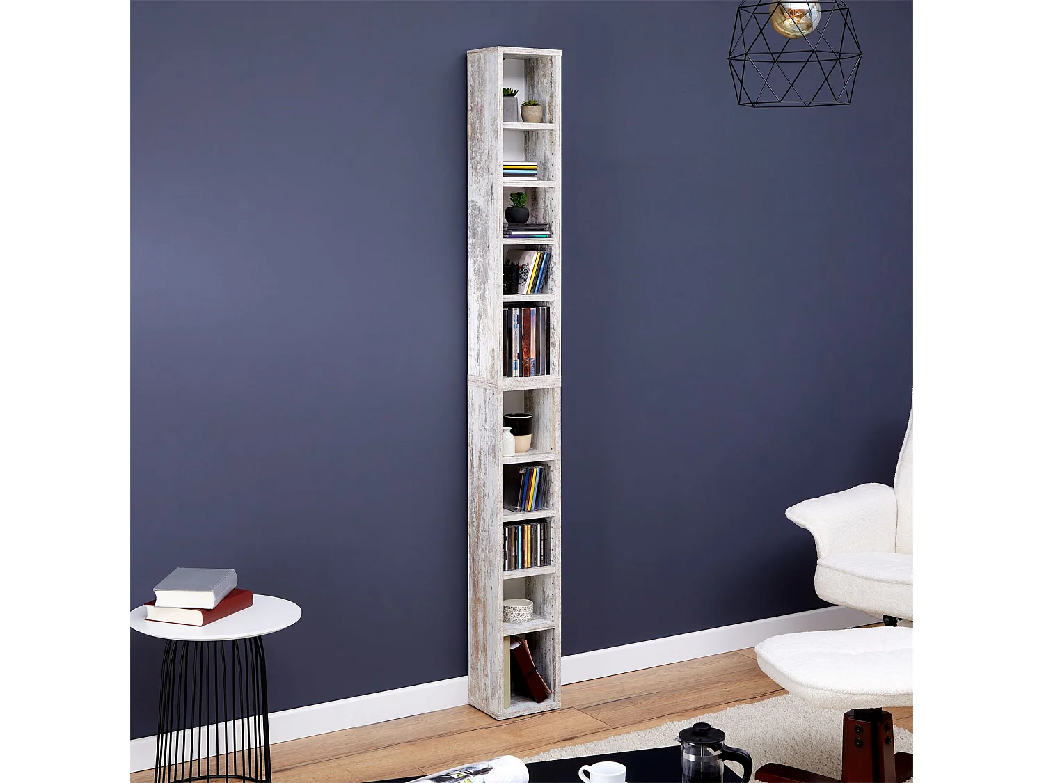 Etagères modulables MUSIQUE pour CD et DVD, lot de 2 meubles de rangement en colonne avec 10 compartiments, en mélaminé shabby chic