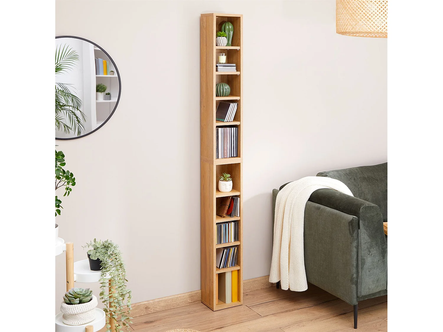 Etagères modulables MUSIQUE pour CD et DVD, lot de 2 meubles de rangement en colonne avec 10 compartiments, mélaminé chêne sauvage