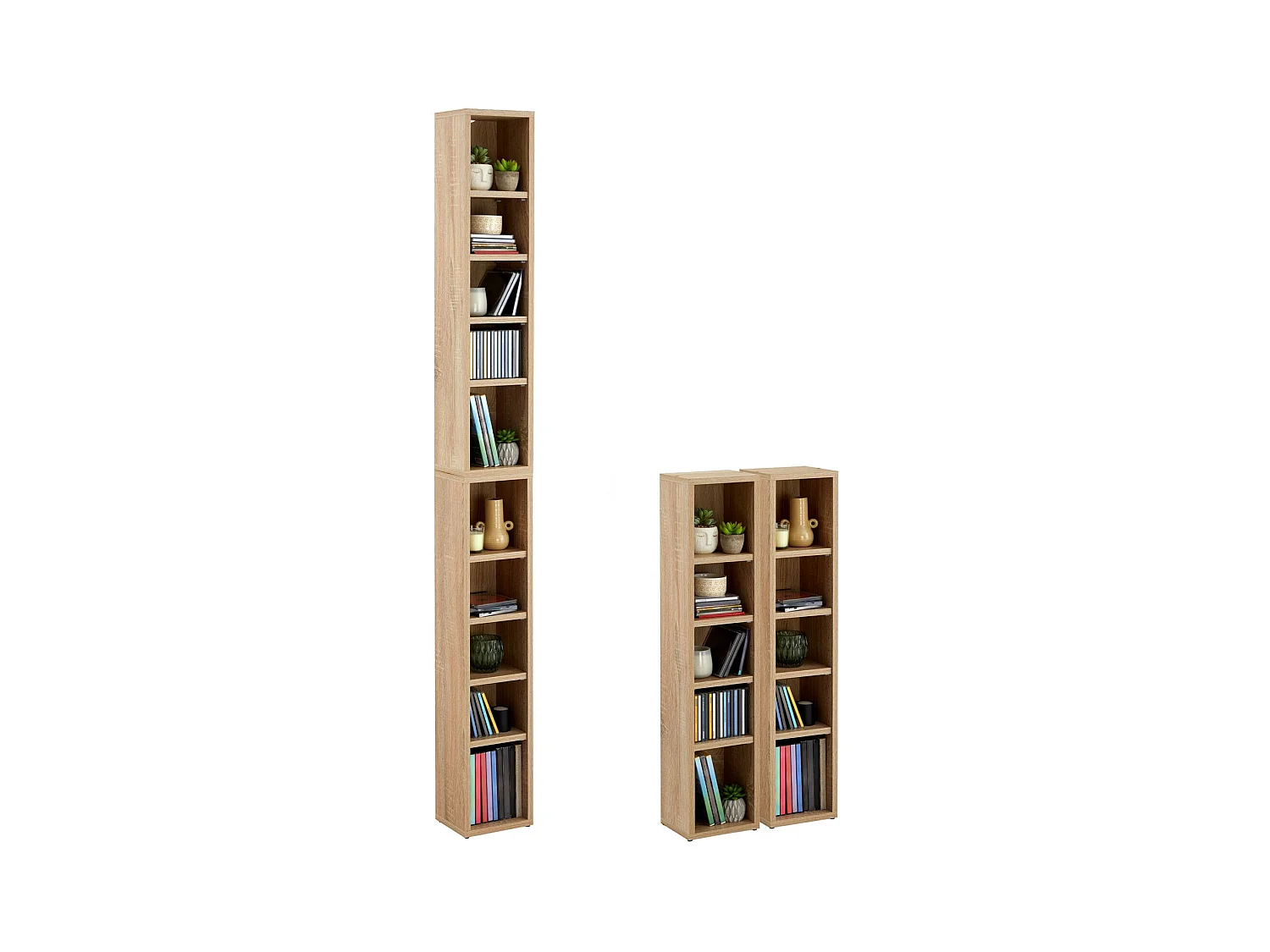 Etagères modulables MUSIQUE pour CD et DVD, lot de 2 meubles de rangement en colonne avec 10 compartiments, en mélaminé