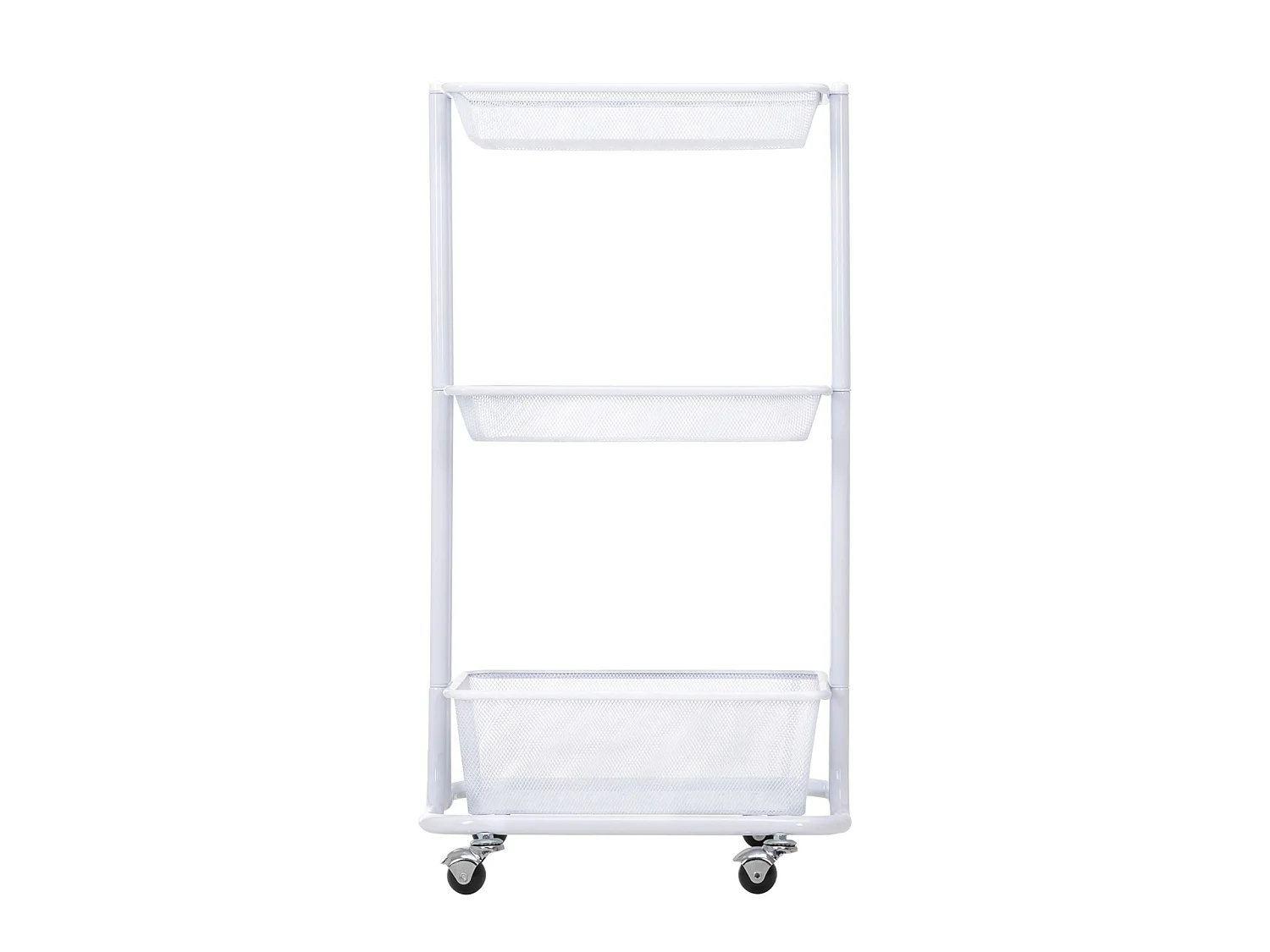 Desserte sur roulettes VALIENTE avec 3 bacs de rangement, chariot avec paniers pour cuisine, bureau ou chambre d'enfant, métal blanc