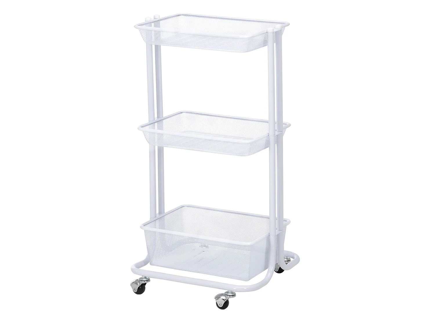 Desserte sur roulettes VALIENTE avec 3 bacs de rangement, chariot avec paniers pour cuisine, bureau ou chambre d'enfant, métal blanc