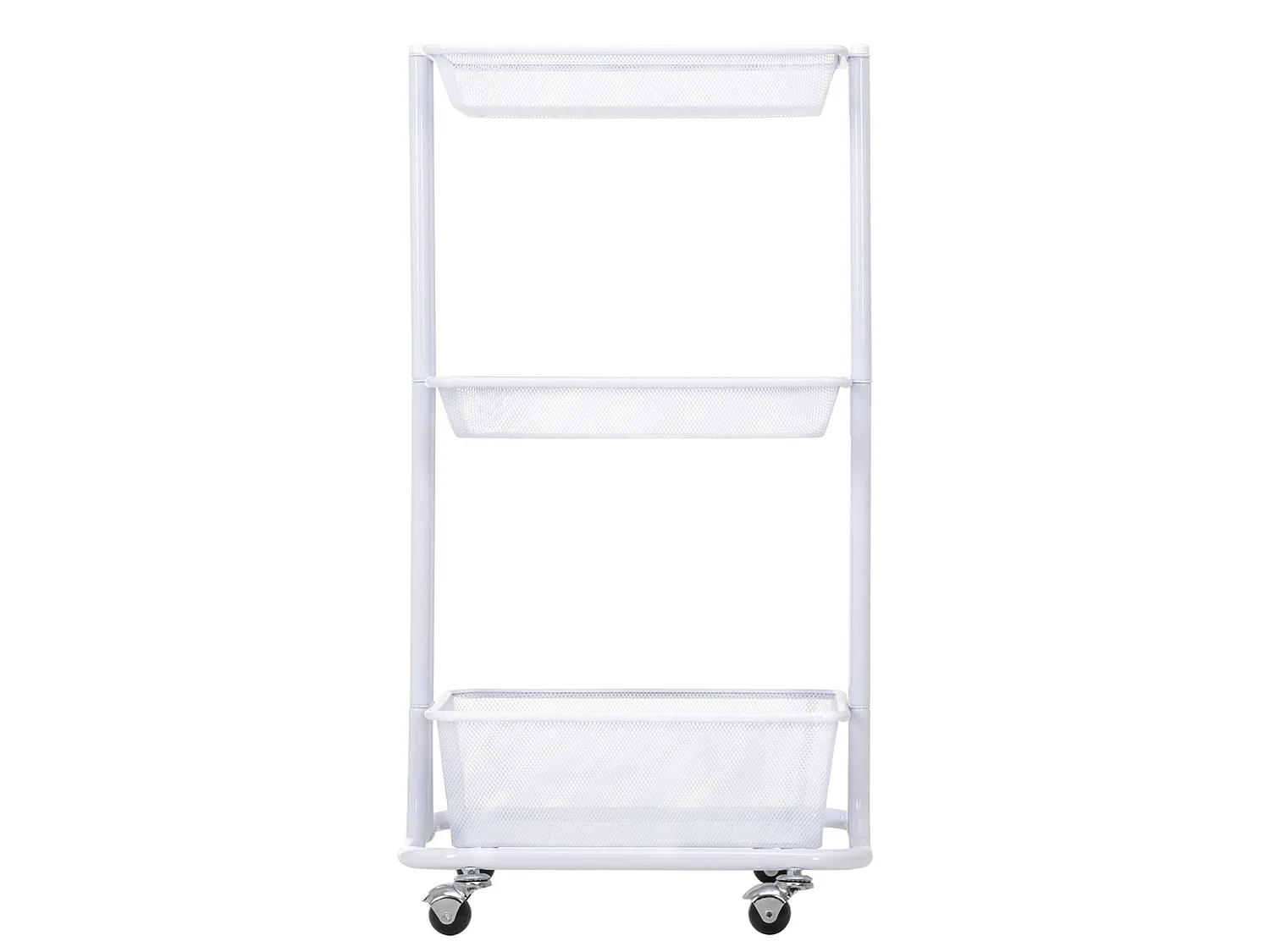 Desserte sur roulettes VALIENTE avec 3 bacs de rangement, chariot avec paniers pour cuisine, bureau ou chambre d'enfant, métal blanc