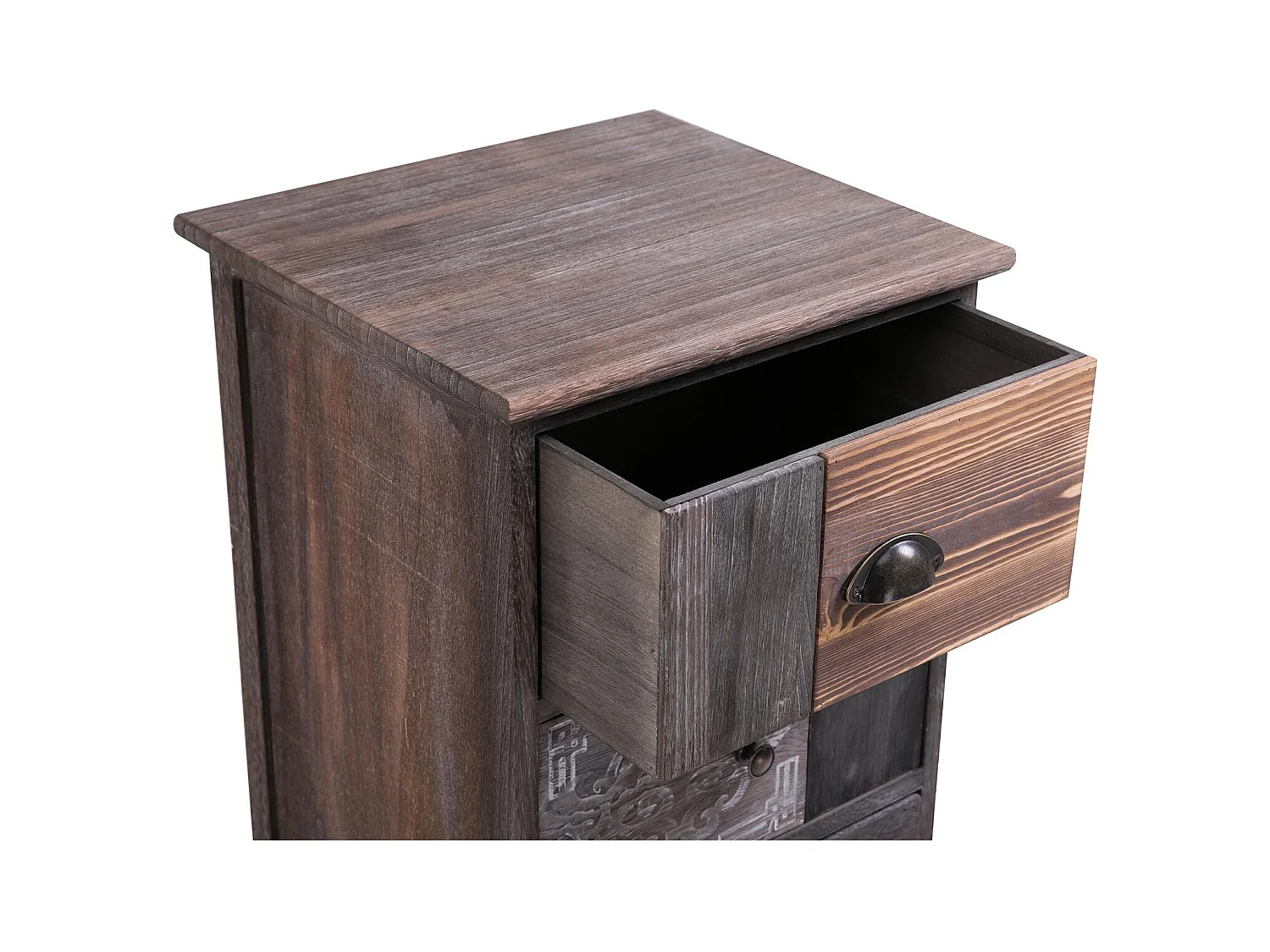 Chiffonnier MARA avec 4 tiroirs, commode en bois de paulownia style vintage ethnique bohême avec gravures