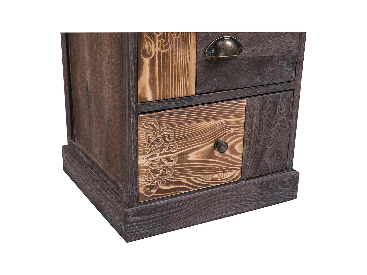 Chiffonnier MARA avec 4 tiroirs, commode en bois de paulownia style vintage ethnique bohême avec gravures