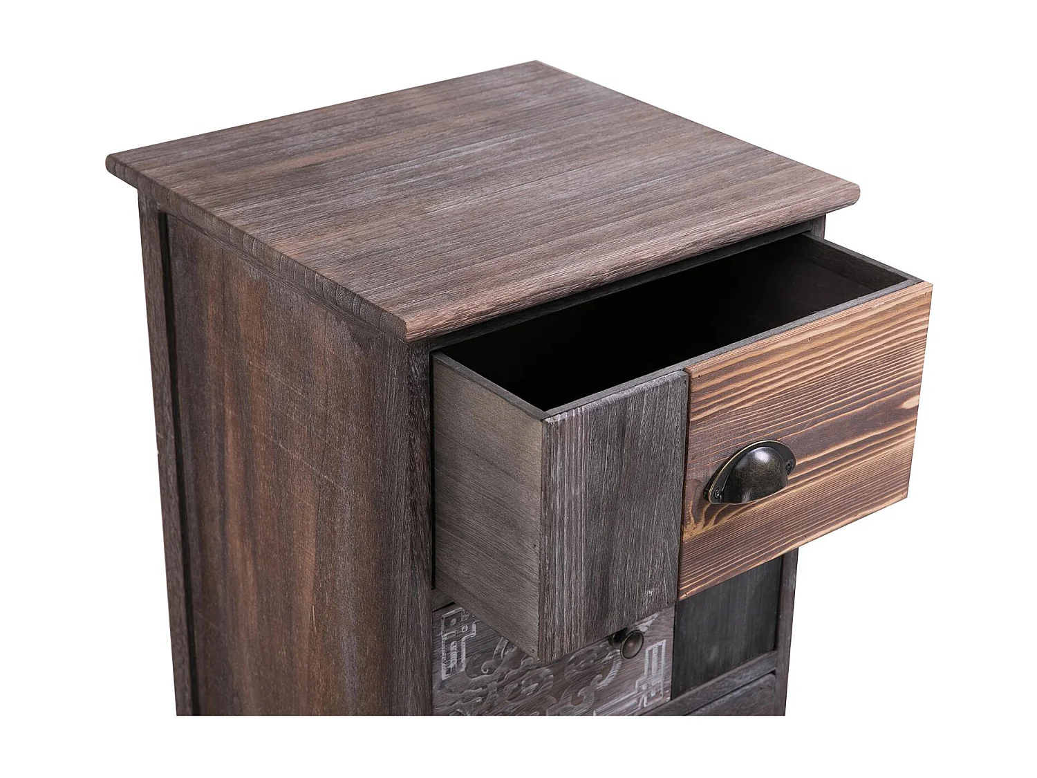 Chiffonnier MARA avec 4 tiroirs, commode en bois de paulownia style vintage ethnique bohême avec gravures