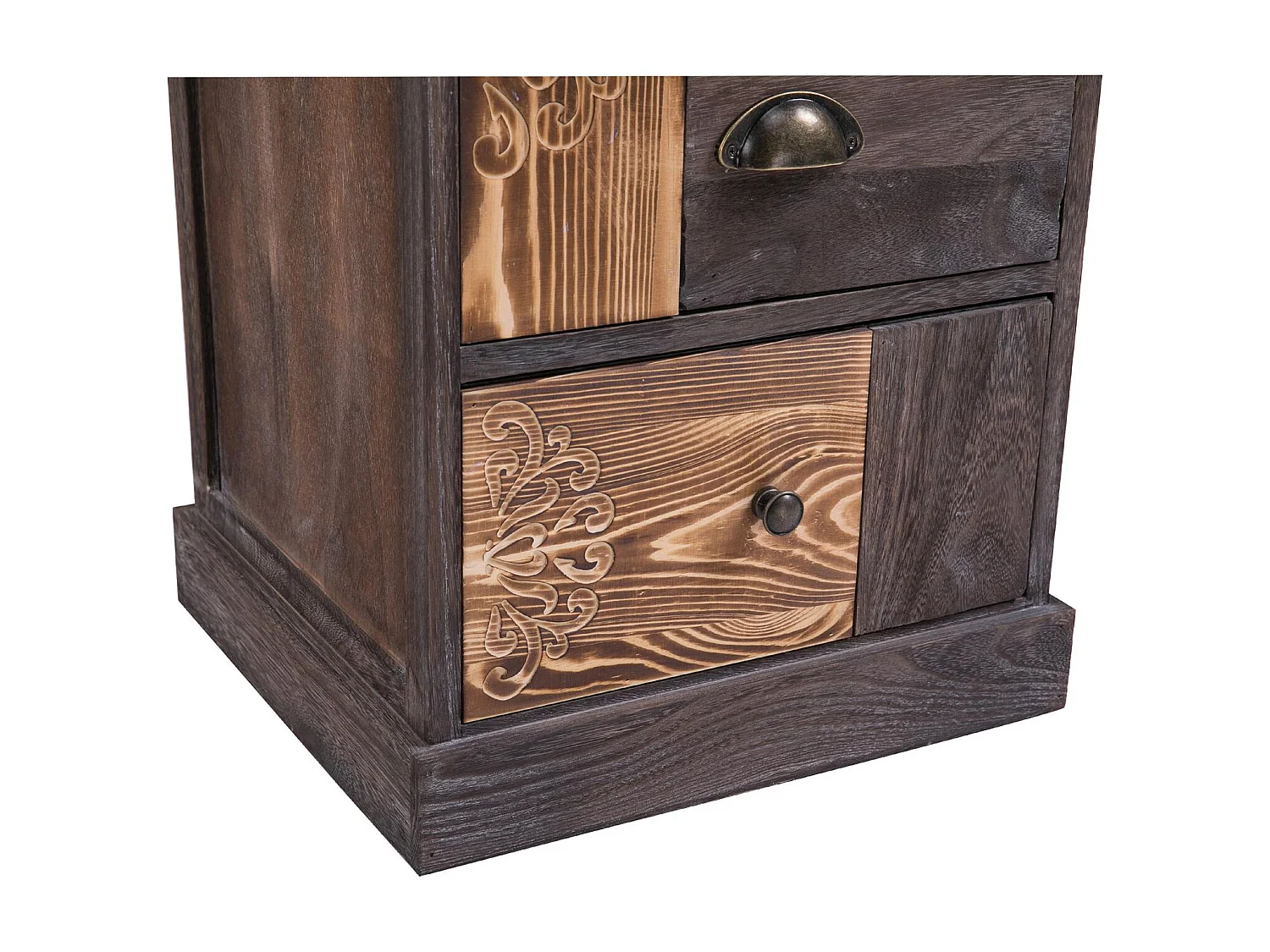 Chiffonnier MARA avec 4 tiroirs, commode en bois de paulownia style vintage ethnique bohême avec gravures