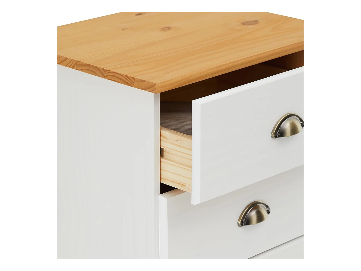 Chiffonnier PARIS L 48 cm en pin massif blanc et brun 5 tiroirs commode petit meuble de rangement haut pour chambre