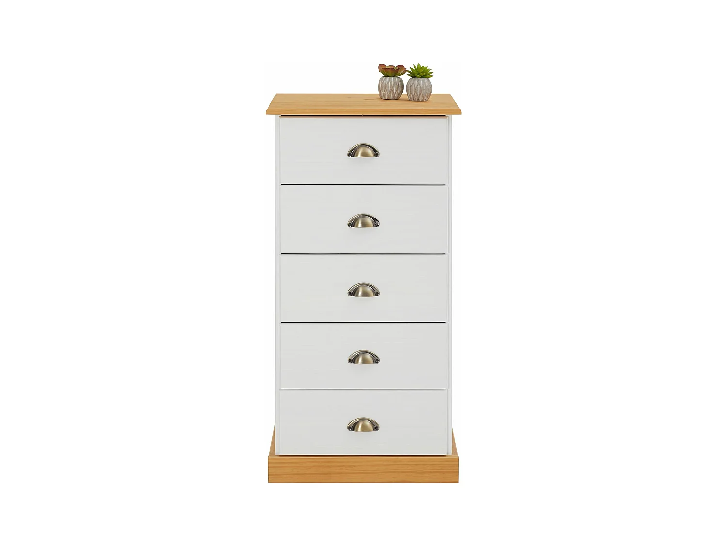 Chiffonnier PARIS L 48 cm en pin massif blanc et brun 5 tiroirs commode petit meuble de rangement haut pour chambre