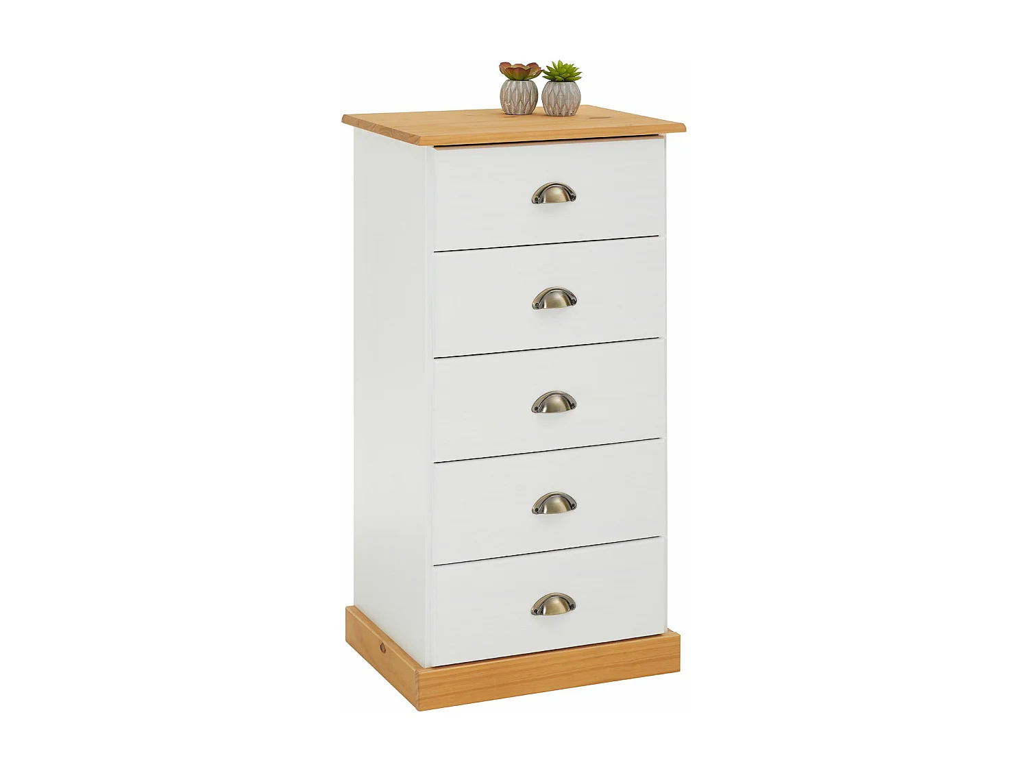 Chiffonnier PARIS L 48 cm en pin massif blanc et brun 5 tiroirs commode petit meuble de rangement haut pour chambre