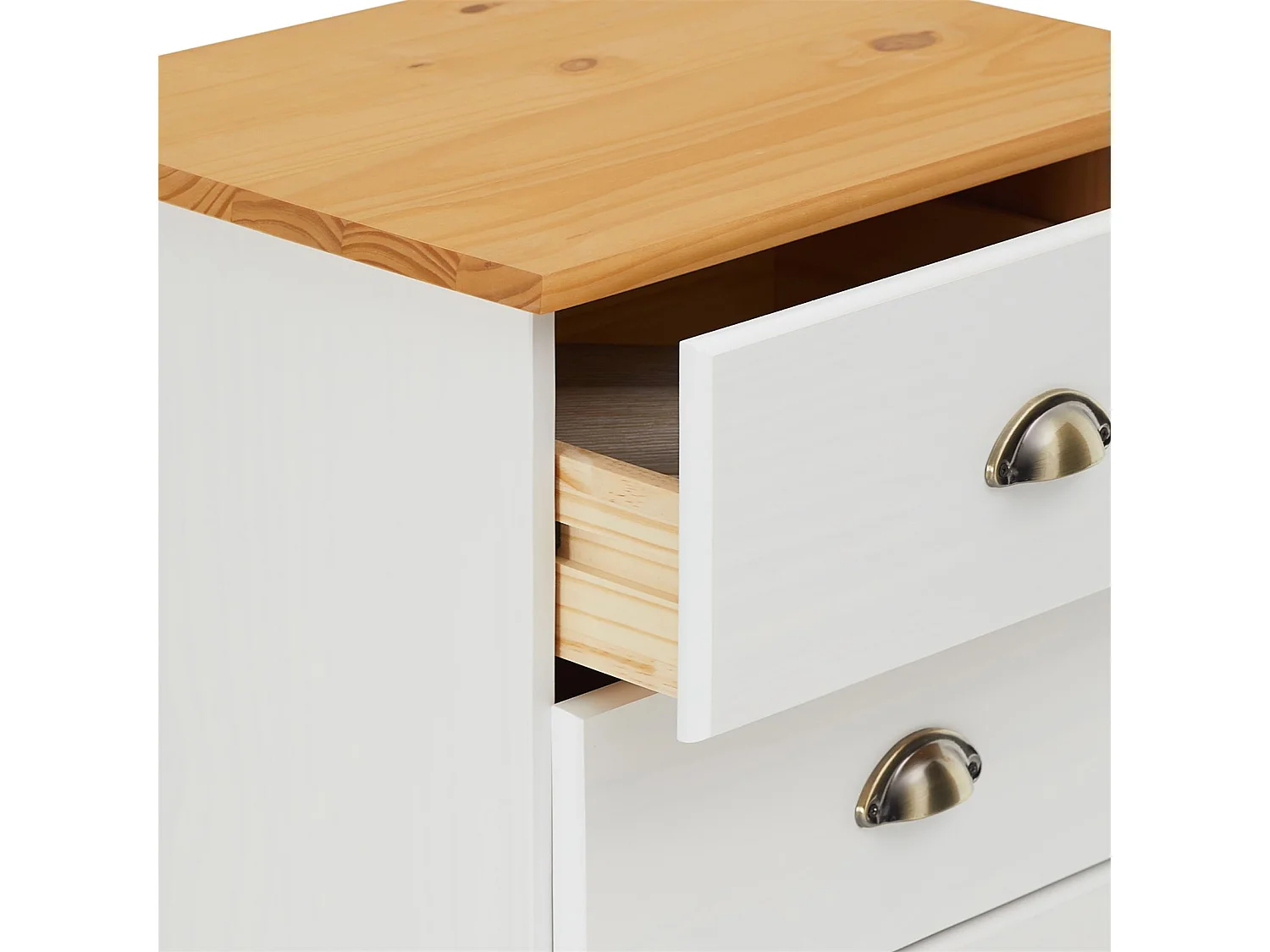 Chiffonnier PARIS L 48 cm en pin massif blanc et brun 5 tiroirs commode petit meuble de rangement haut pour chambre