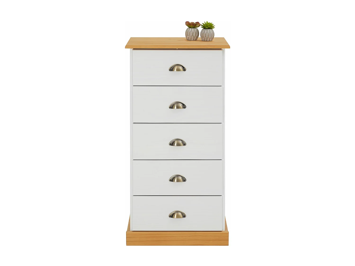 Chiffonnier PARIS L 48 cm en pin massif blanc et brun 5 tiroirs commode petit meuble de rangement haut pour chambre