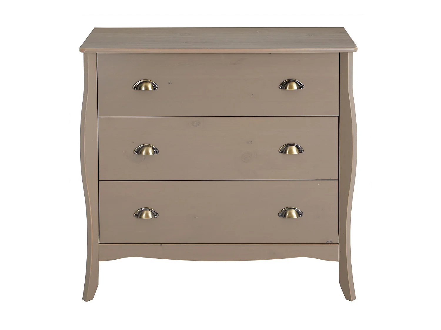 Commode de chambre ANTOINETTE style baroque rococo design moderne, rangement avec 3 tiroirs, en pin massif lasuré taupe