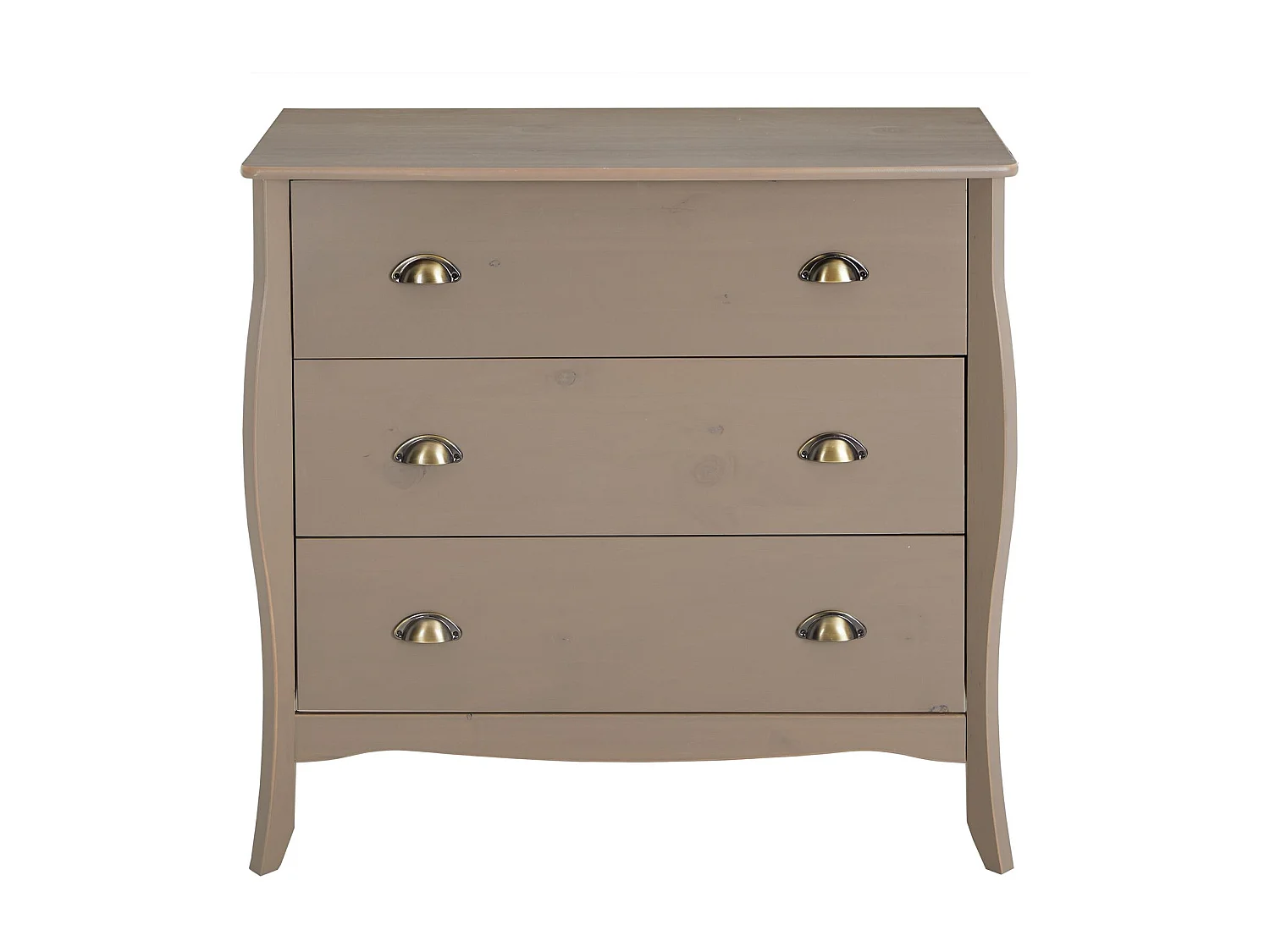 Commode de chambre ANTOINETTE style baroque rococo design moderne, rangement avec 3 tiroirs, en pin massif lasuré taupe