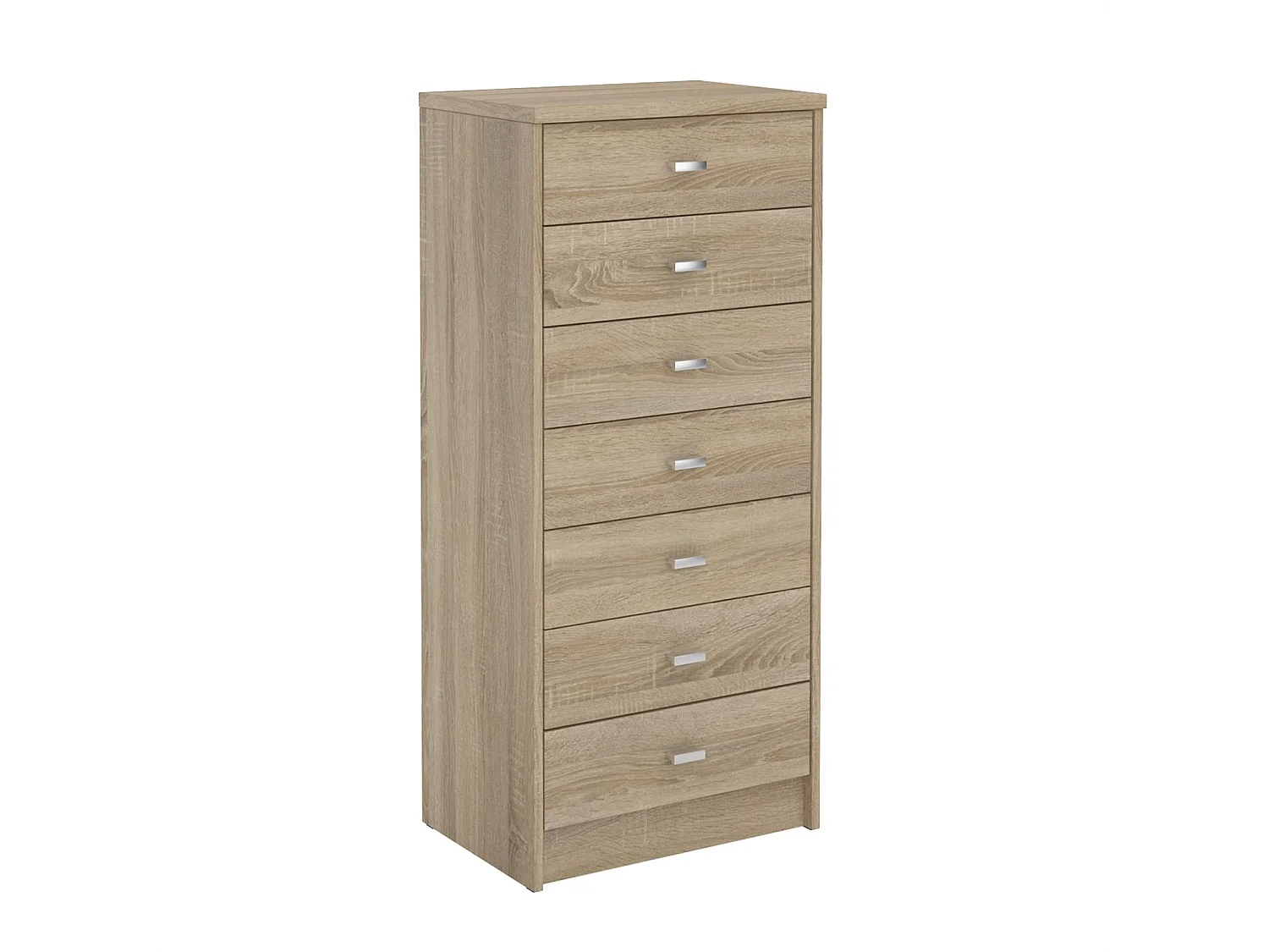 chiffonnier DONIA, H 112 cm en bois coloris chêne sonoma, petite commode avec 7 tiroirs en colonne meuble de rangement
