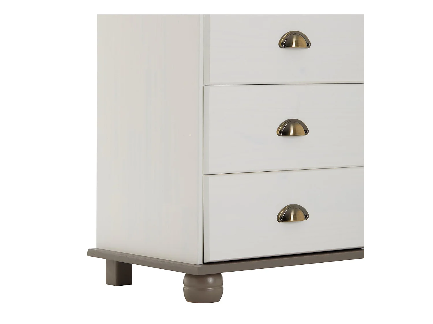 Commode COLMAR chiffonnier apothicaire rangement avec 11 tiroirs en pin massif lasuré blanc et taupe