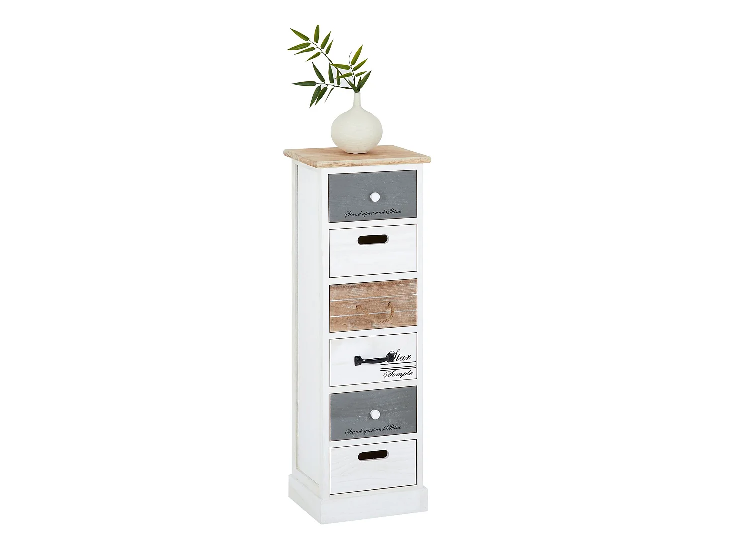 Chiffonnier SALVA petite commode avec 6 tiroirs en bois de paulownia style shabby chic vintage rustique blanc