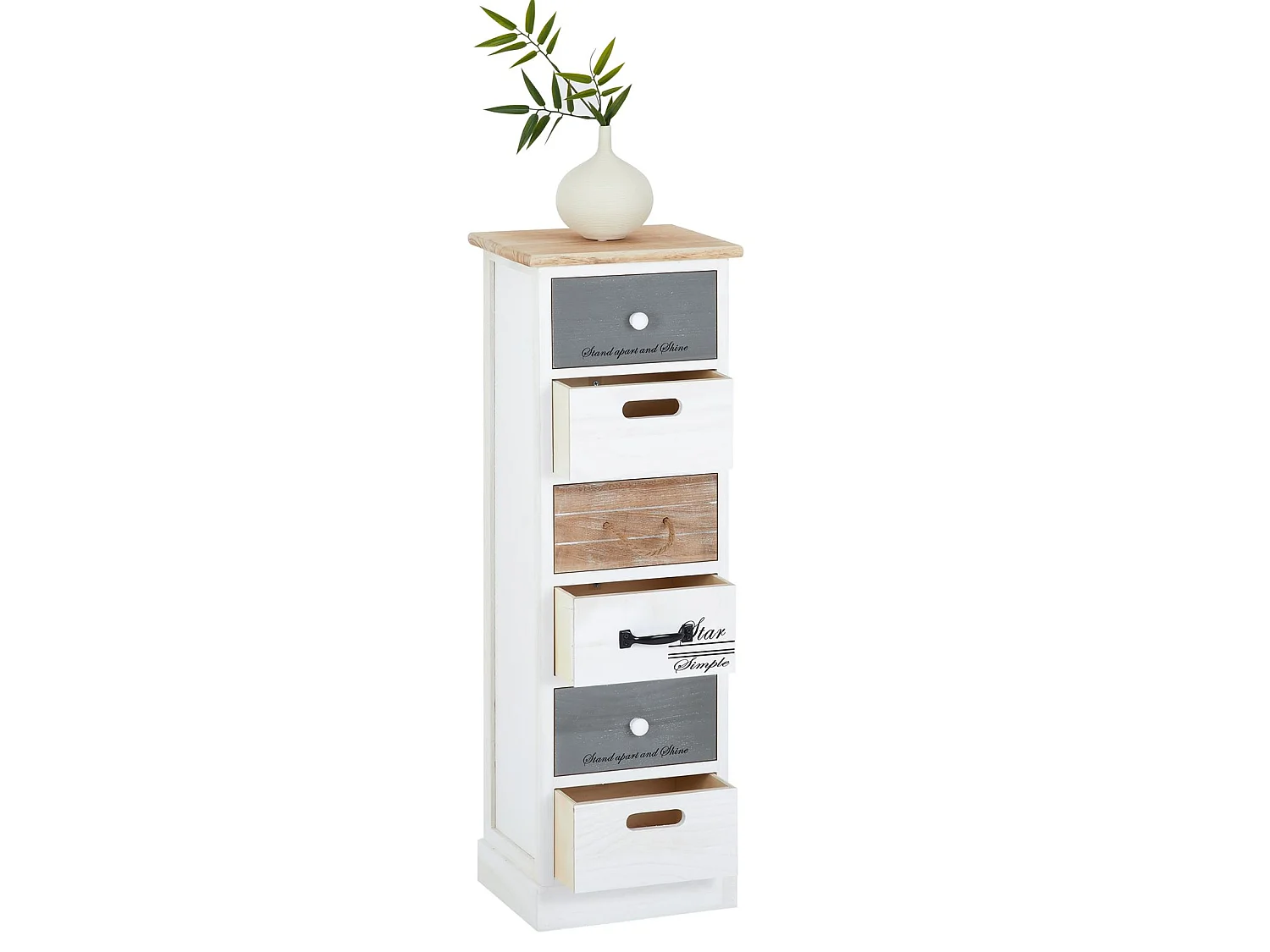 Chiffonnier SALVA petite commode avec 6 tiroirs en bois de paulownia style shabby chic vintage rustique blanc