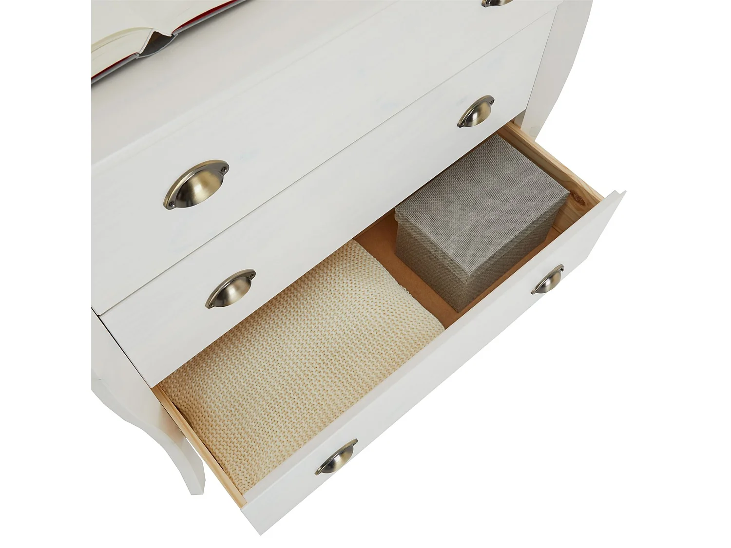 Commode de chambre ANTOINETTE style baroque rococo design moderne, rangement avec 3 tiroirs, en pin massif lasuré blanc