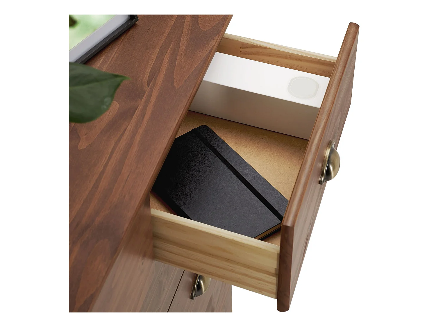 Commode chambre PARIS L 91 cm en bois massif lasuré brun foncé avec 6 tiroirs avec poignées coquille en métal