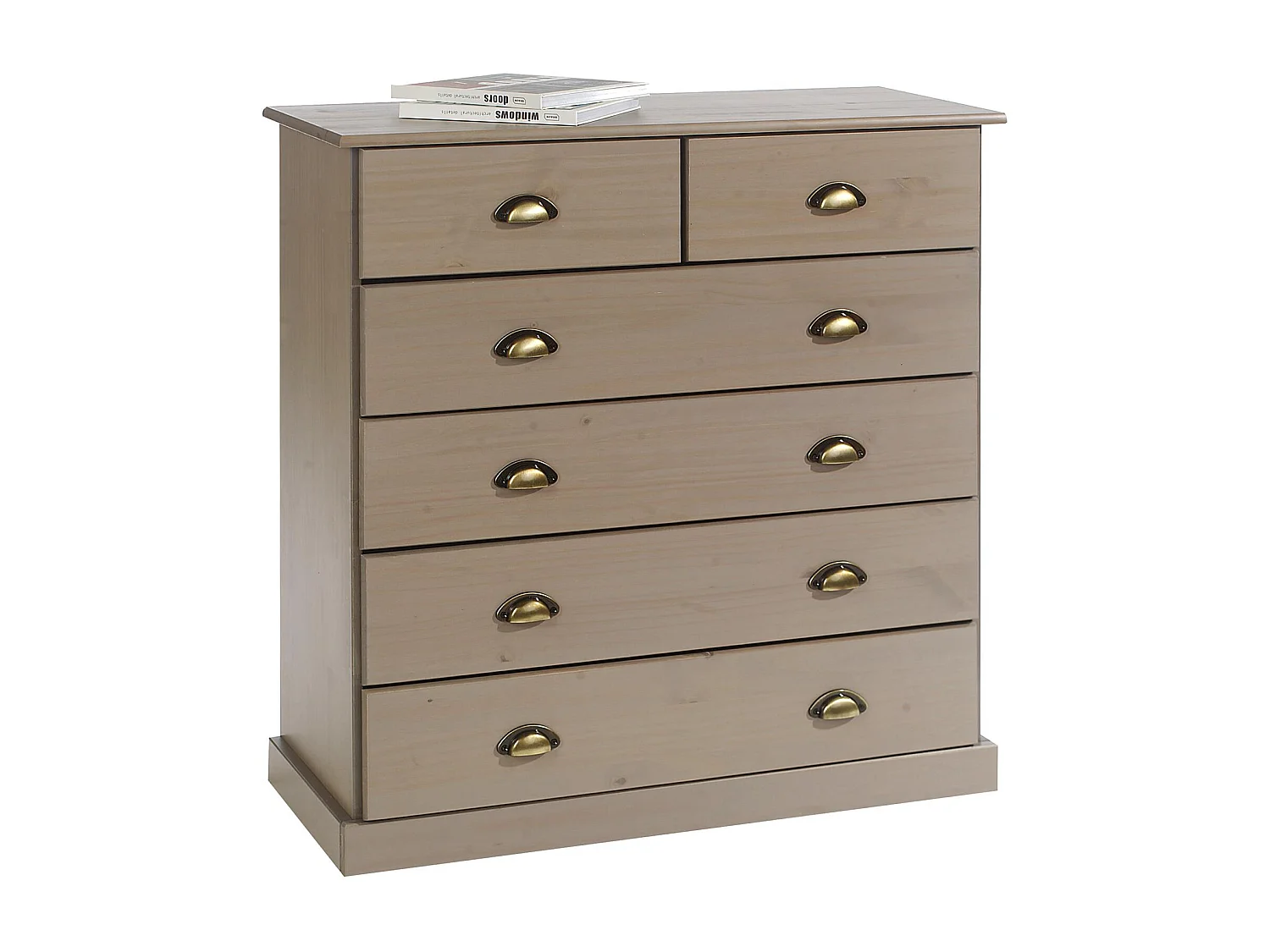 Commode de chambre PARIS avec 6 tiroirs en pin massif lasuré taupe
