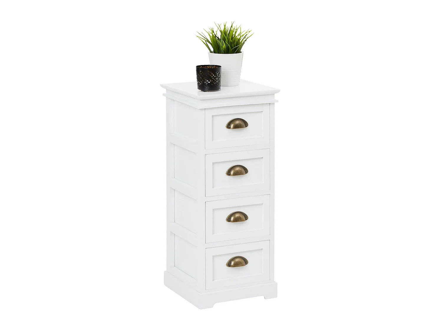 Chiffonnier LANDHAUS commode 4 tiroirs en bois de paulownia style shabby chic vintage classique blanc