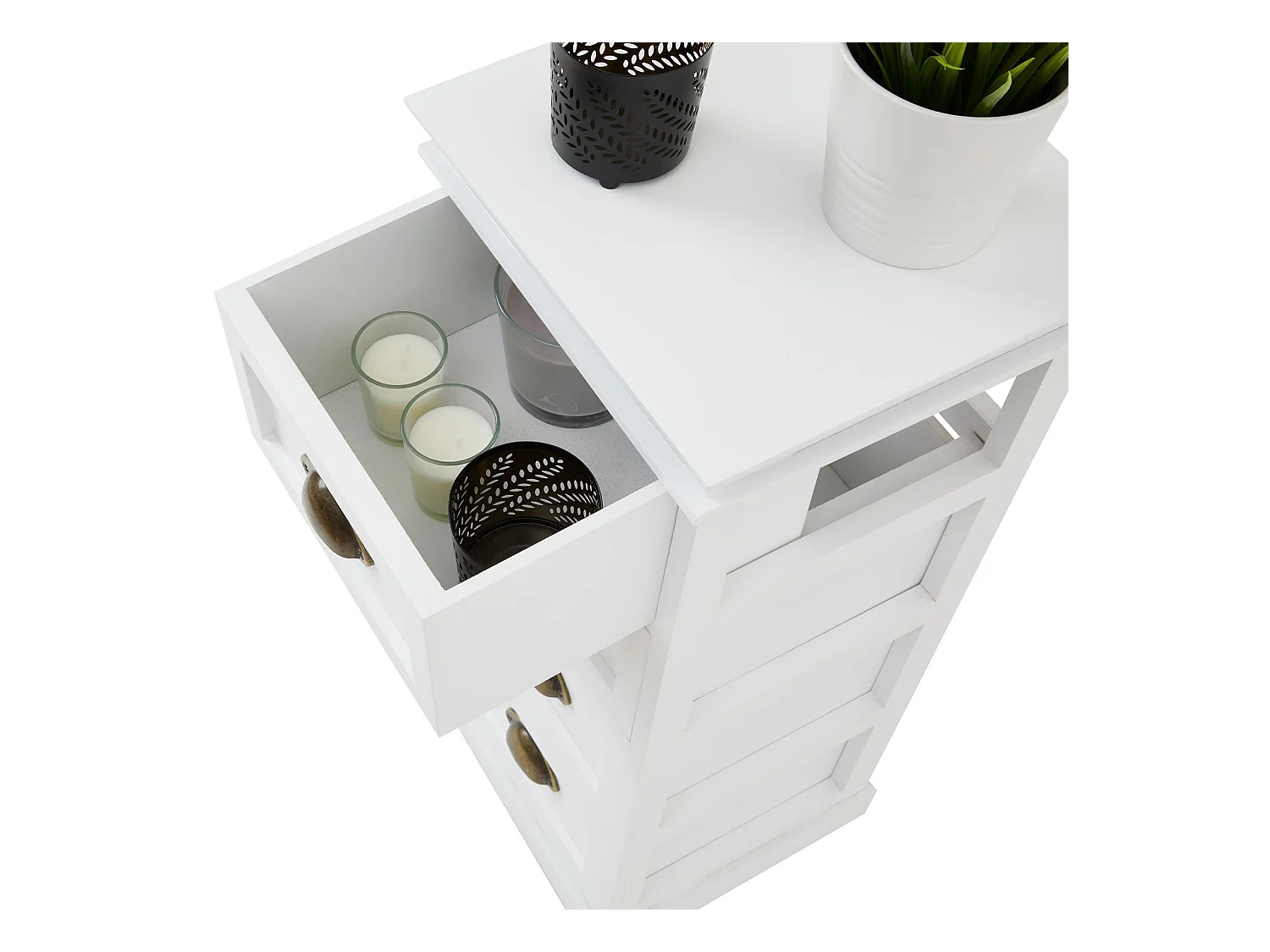 Chiffonnier LANDHAUS commode 4 tiroirs en bois de paulownia style shabby chic vintage classique blanc