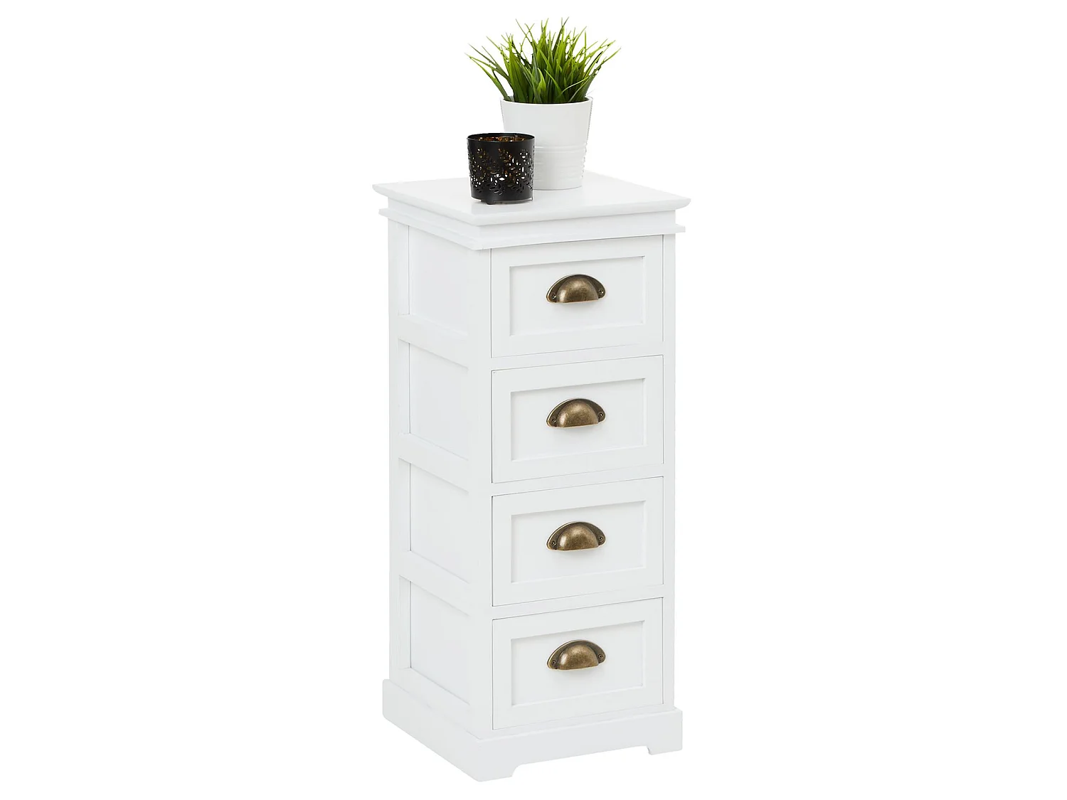 Chiffonnier LANDHAUS commode 4 tiroirs en bois de paulownia style shabby chic vintage classique blanc