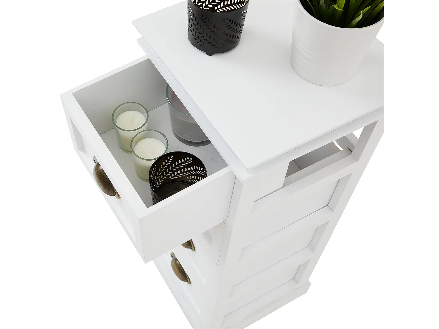 Chiffonnier LANDHAUS commode 4 tiroirs en bois de paulownia style shabby chic vintage classique blanc