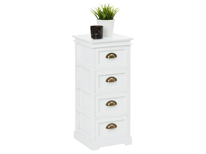 Chiffonnier LANDHAUS commode 4 tiroirs en bois de paulownia style shabby chic vintage classique blanc