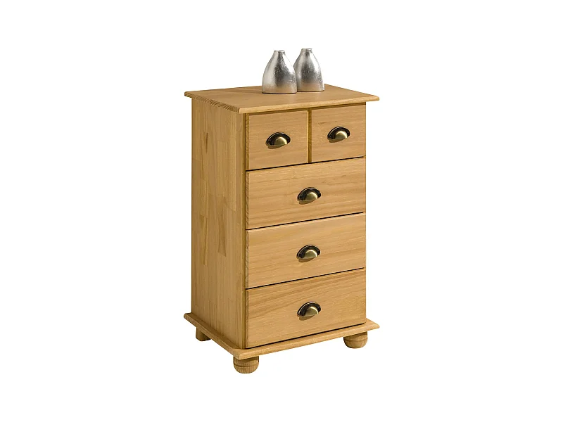 Commode chambre COLMAR L 49 cm en bois massif brun avec 4 tiroirs, meuble de rangement adulte lasuré