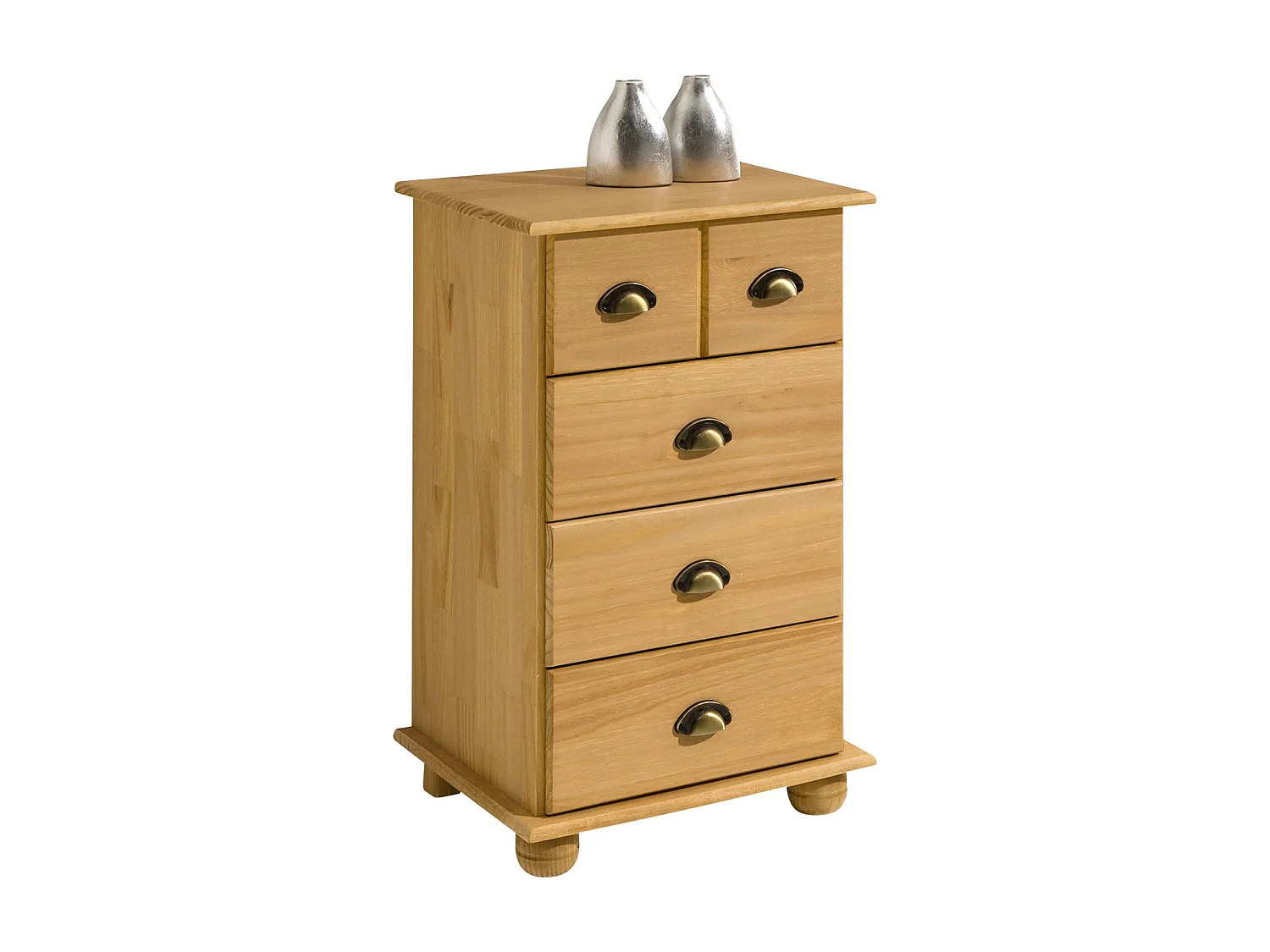 Commode chambre COLMAR L 49 cm en bois massif brun avec 4 tiroirs, meuble de rangement adulte lasuré