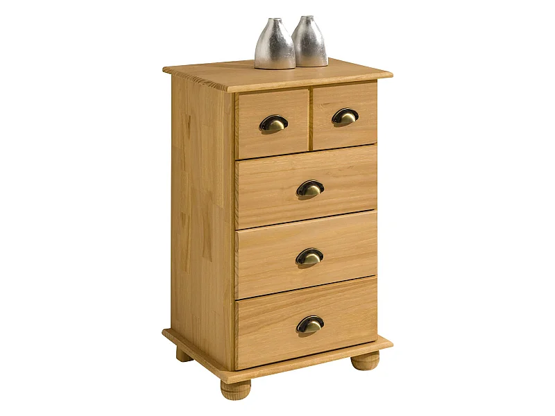 Commode chambre COLMAR L 49 cm en bois massif brun avec 4 tiroirs, meuble de rangement adulte lasuré