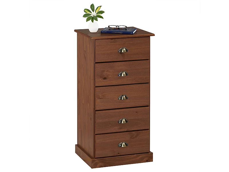 Chiffonnier PARIS commode avec 5 tiroirs en pin massif lasuré brun foncé