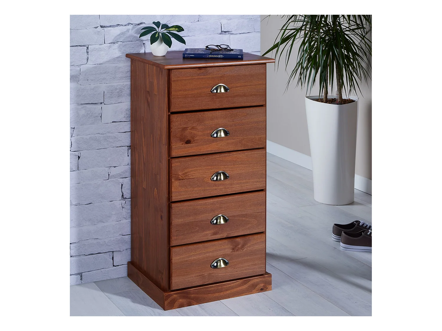 Chiffonnier PARIS commode avec 5 tiroirs en pin massif lasuré brun foncé